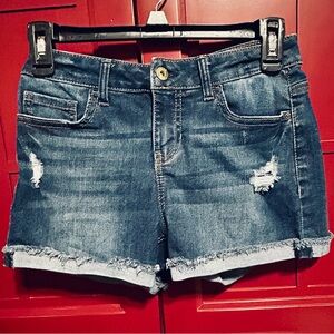 True Craft Dark Blue Distressed Denim Shorts